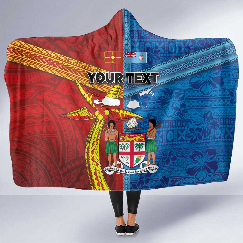 Personalised Fiji and Rotuma Together Hooded Blanket Tapa and Pacific Art Pattern with Cultural Emblems Half Style LT03 One Size Red - Polynesian Pride