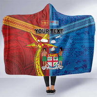 Personalised Fiji and Rotuma Together Hooded Blanket Tapa and Pacific Art Pattern with Cultural Emblems Half Style LT03 One Size Red - Polynesian Pride