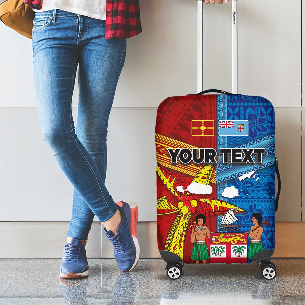 Personalised Fiji and Rotuma Together Luggage Cover Tapa and Pacific Art Pattern with Cultural Emblems Half Style