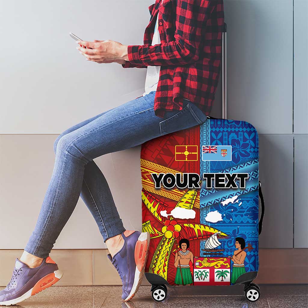Personalised Fiji and Rotuma Together Luggage Cover Tapa and Pacific Art Pattern with Cultural Emblems Half Style