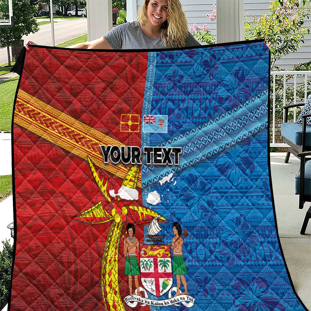 Personalised Fiji and Rotuma Together Quilt Tapa and Pacific Art Pattern with Cultural Emblems Half Style