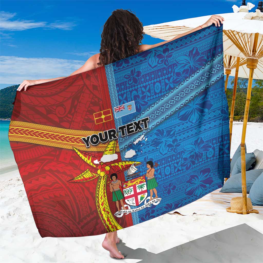 Personalised Fiji and Rotuma Together Sarong Tapa and Pacific Art Pattern with Cultural Emblems Half Style