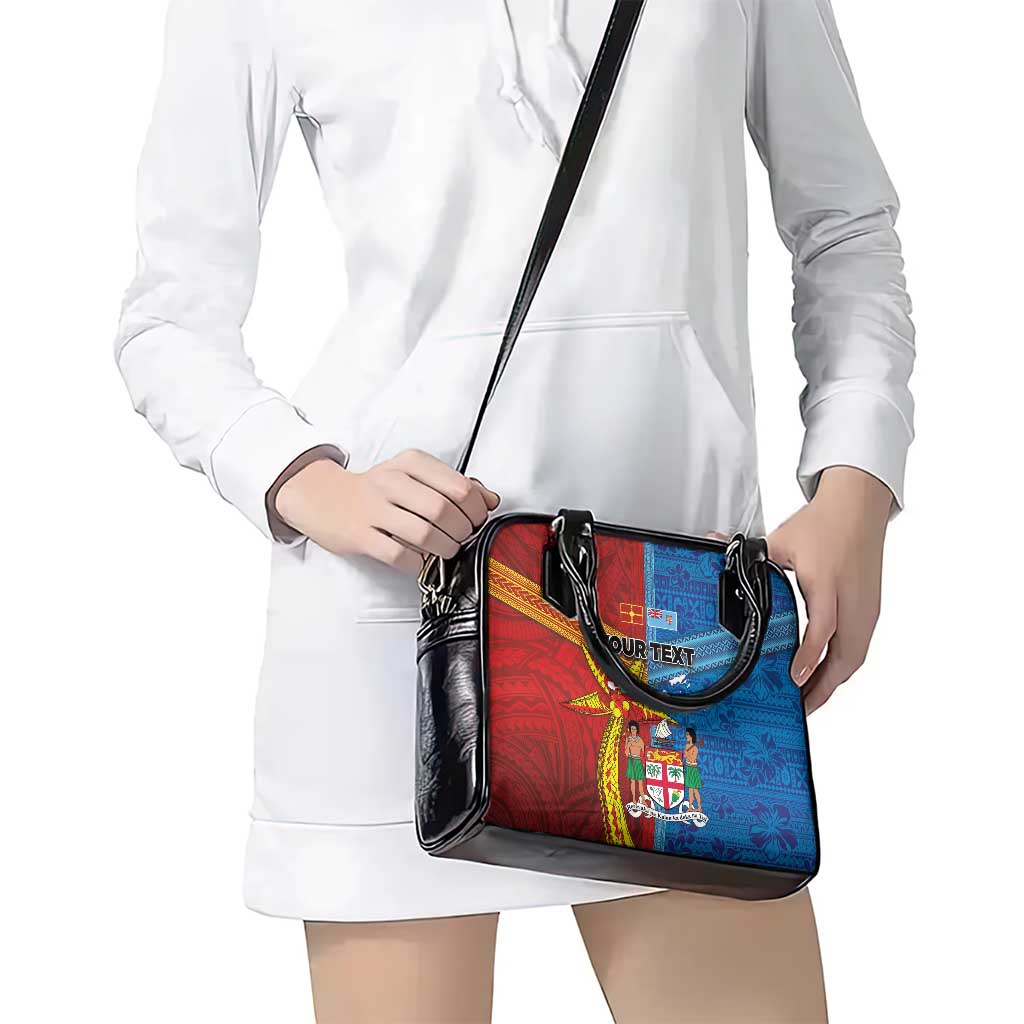 Personalised Fiji and Rotuma Together Shoulder Handbag Tapa and Pacific Art Pattern with Cultural Emblems Half Style