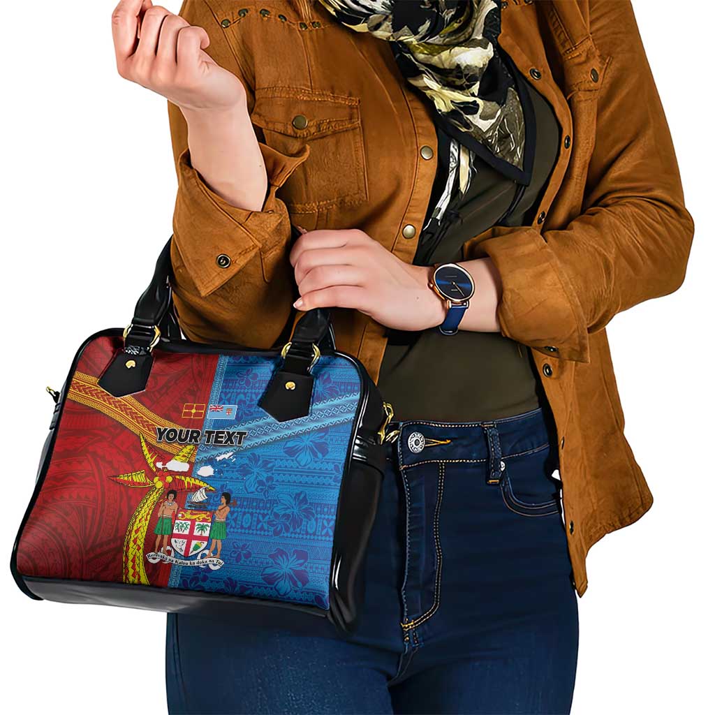 Personalised Fiji and Rotuma Together Shoulder Handbag Tapa and Pacific Art Pattern with Cultural Emblems Half Style