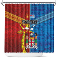 Personalised Fiji and Rotuma Together Shower Curtain Tapa and Pacific Art Pattern with Cultural Emblems Half Style LT03 Red - Polynesian Pride