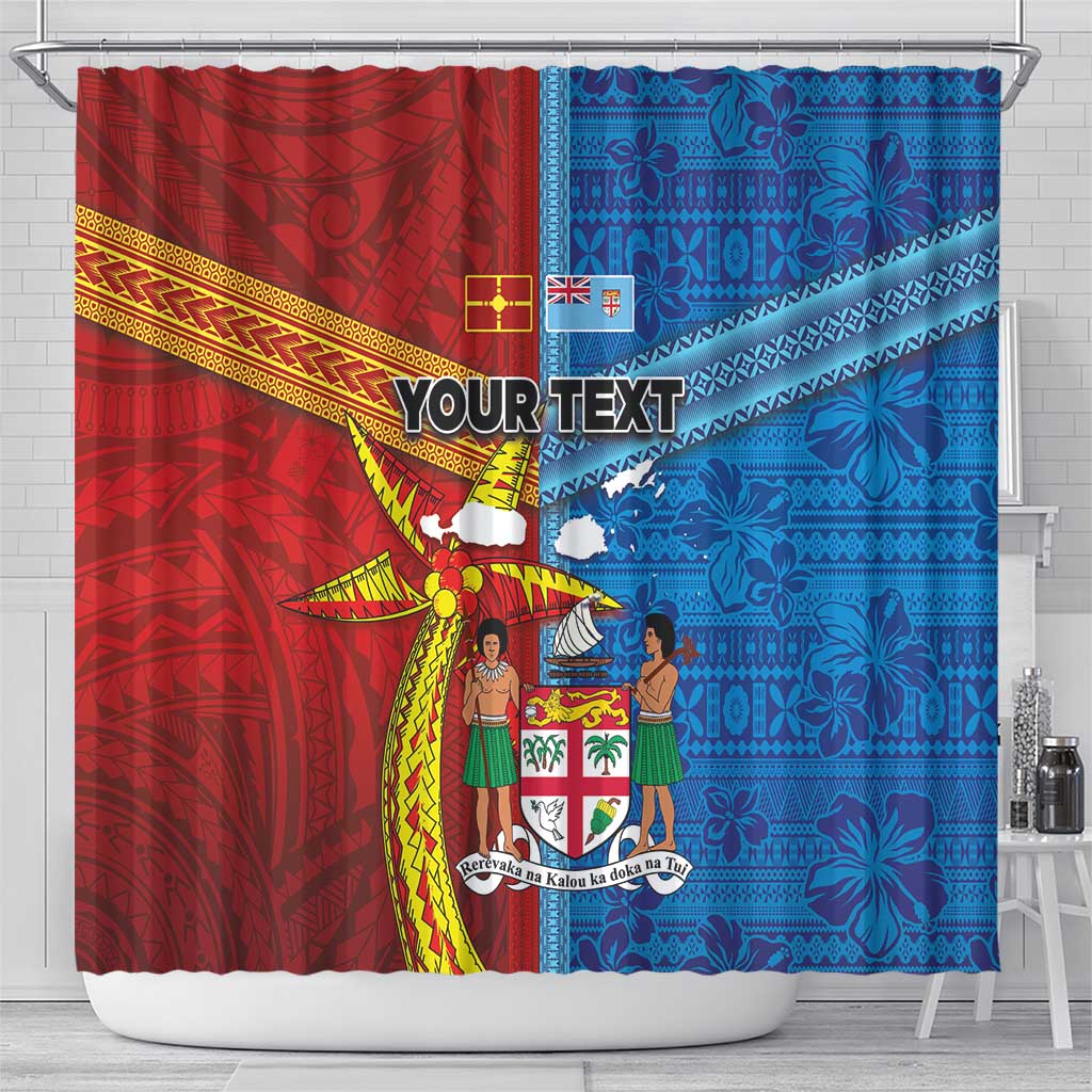 Personalised Fiji and Rotuma Together Shower Curtain Tapa and Pacific Art Pattern with Cultural Emblems Half Style LT03 - Polynesian Pride