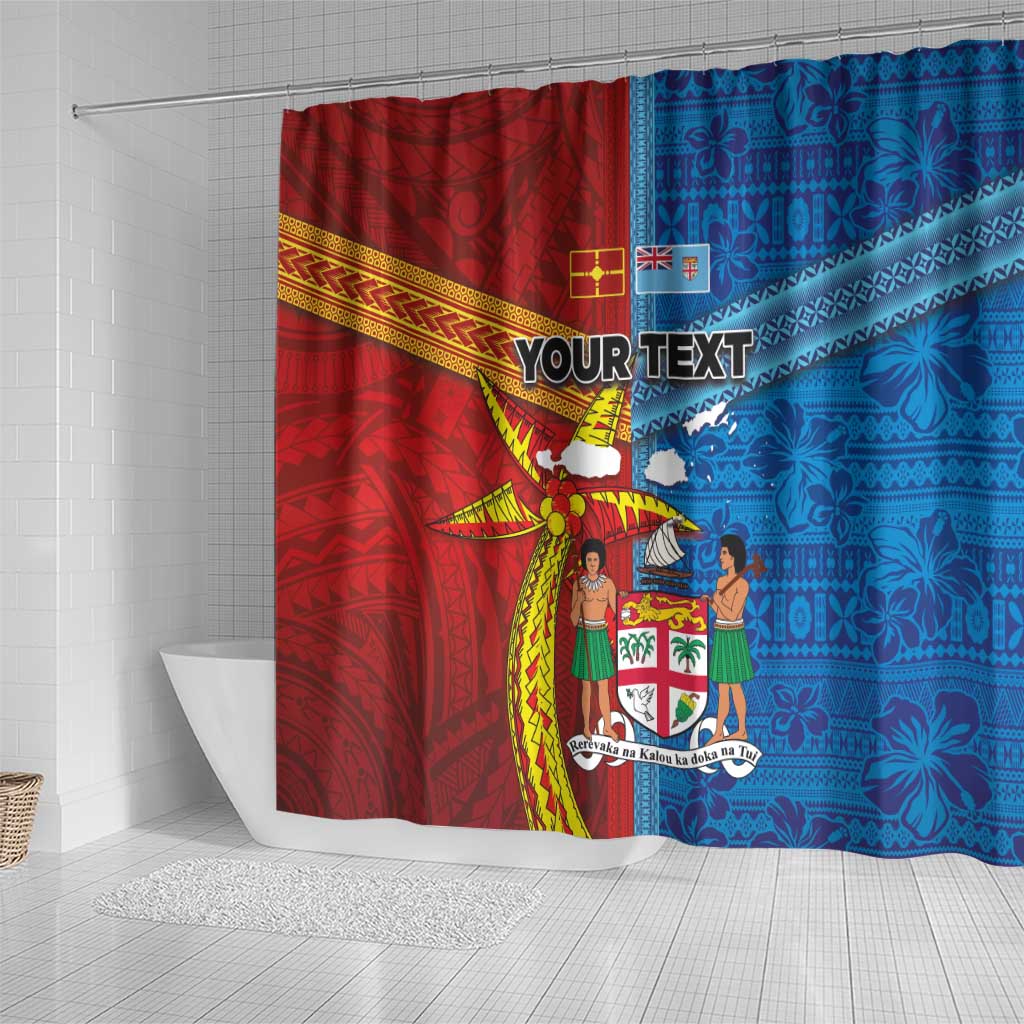 Personalised Fiji and Rotuma Together Shower Curtain Tapa and Pacific Art Pattern with Cultural Emblems Half Style LT03 - Polynesian Pride