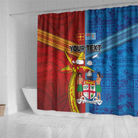 Personalised Fiji and Rotuma Together Shower Curtain Tapa and Pacific Art Pattern with Cultural Emblems Half Style LT03 - Polynesian Pride
