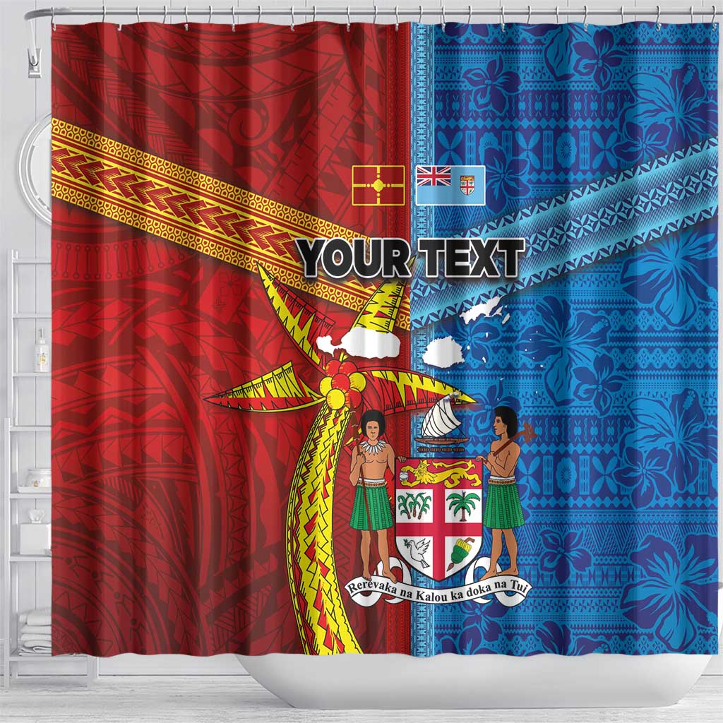 Personalised Fiji and Rotuma Together Shower Curtain Tapa and Pacific Art Pattern with Cultural Emblems Half Style LT03 - Polynesian Pride
