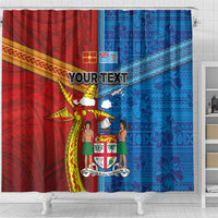 Personalised Fiji and Rotuma Together Shower Curtain Tapa and Pacific Art Pattern with Cultural Emblems Half Style LT03 - Polynesian Pride