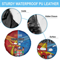 Personalised Fiji and Rotuma Together Spare Tire Cover Tapa and Pacific Art Pattern with Cultural Emblems Half Style