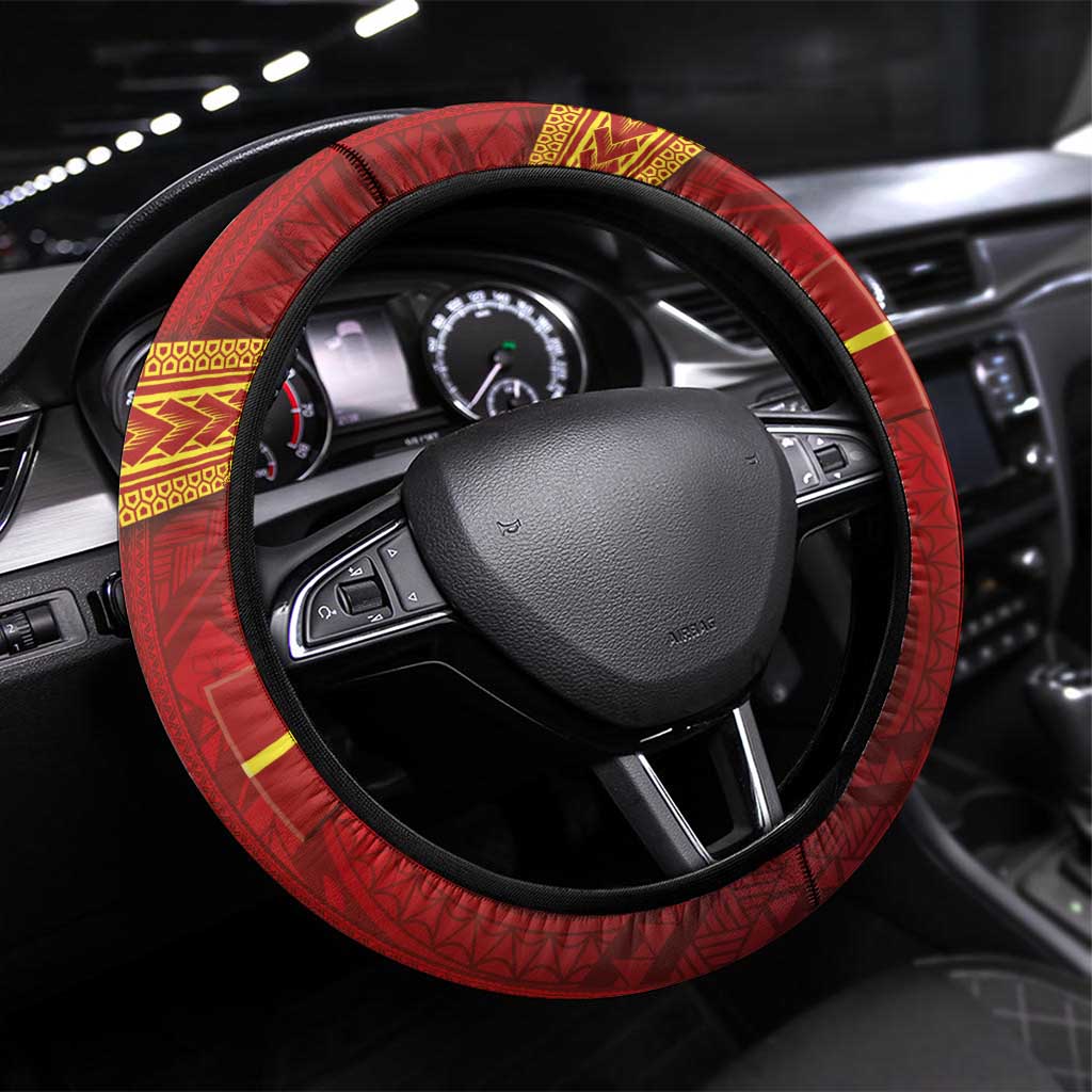 Fiji and Rotuma Together Steering Wheel Cover Tapa and Pacific Art Pattern with Cultural Emblems Half Style