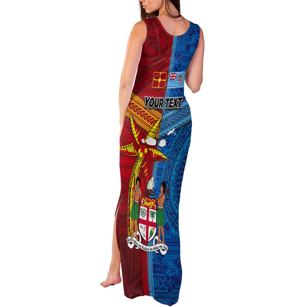 Personalised Fiji and Rotuma Together Tank Maxi Dress Tapa and Pacific Art Pattern with Cultural Emblems Half Style