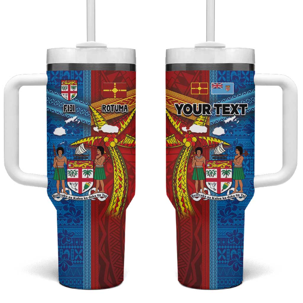 Personalised Fiji and Rotuma Together Tumbler With Handle Tapa and Pacific Art Pattern with Cultural Emblems Half Style