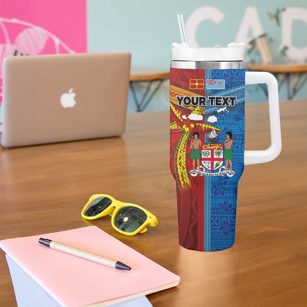 Personalised Fiji and Rotuma Together Tumbler With Handle Tapa and Pacific Art Pattern with Cultural Emblems Half Style