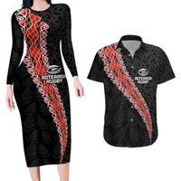 Custom New Zealand Rugby Couples Matching Long Sleeve Bodycon Dress and Hawaiian Shirt Maori and Silver Fern Half Style LT03 Black - Polynesian Pride