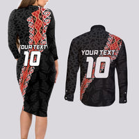 Custom New Zealand Rugby Couples Matching Long Sleeve Bodycon Dress and Long Sleeve Button Shirt Maori and Silver Fern Half Style LT03 - Polynesian Pride
