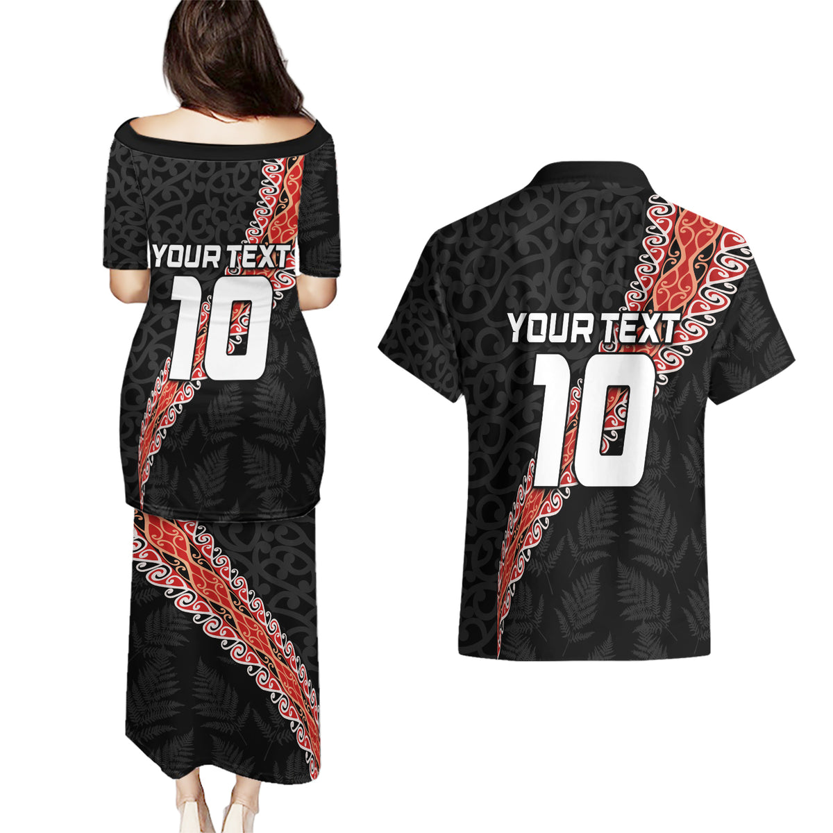Custom New Zealand Rugby Couples Matching Puletasi and Hawaiian Shirt Maori and Silver Fern Half Style LT03 - Polynesian Pride