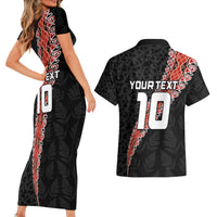 Custom New Zealand Rugby Couples Matching Short Sleeve Bodycon Dress and Hawaiian Shirt Maori and Silver Fern Half Style LT03 - Polynesian Pride