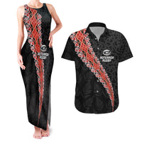 Custom New Zealand Rugby Couples Matching Tank Maxi Dress and Hawaiian Shirt Maori and Silver Fern Half Style LT03 Black - Polynesian Pride