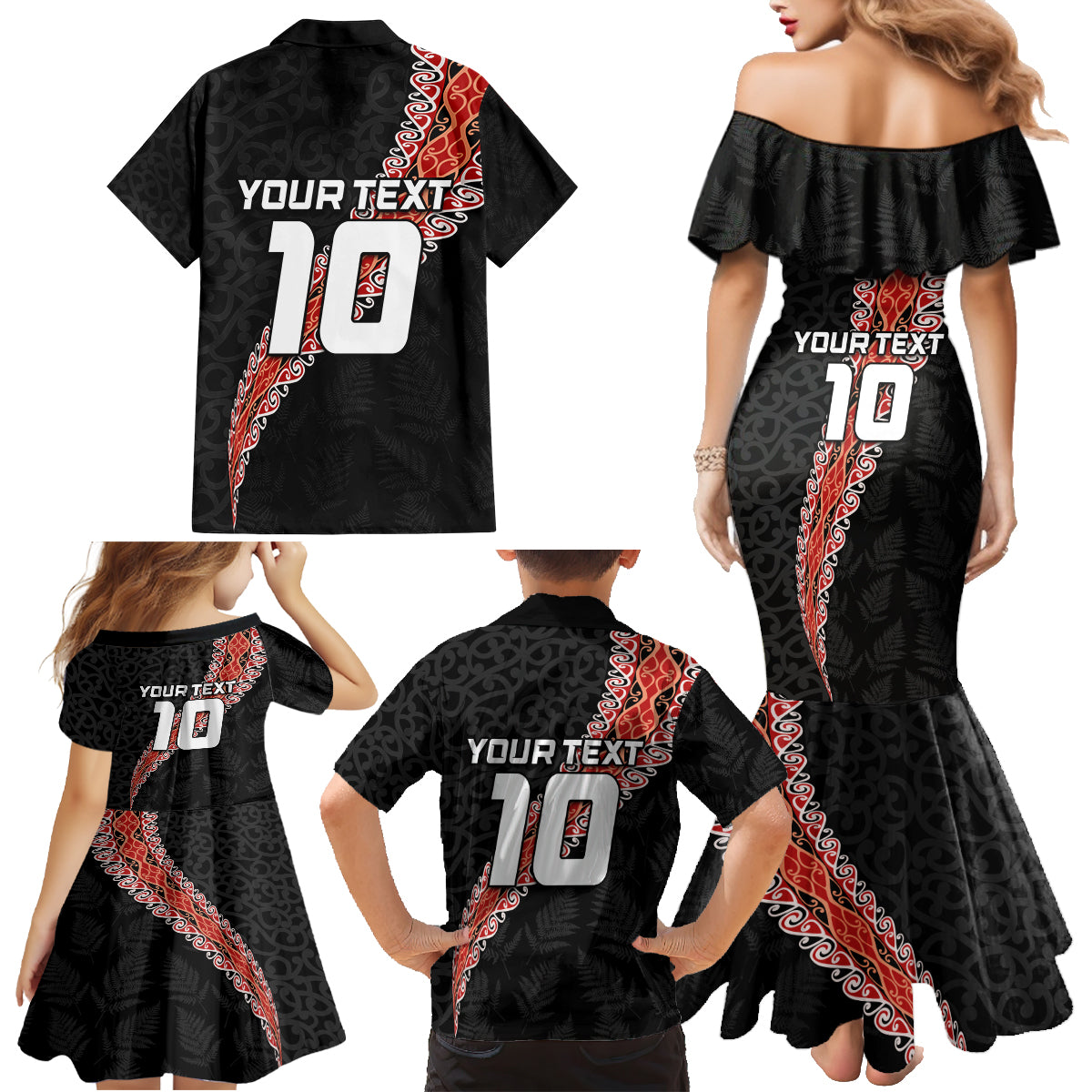 Custom New Zealand Rugby Family Matching Mermaid Dress and Hawaiian Shirt Maori and Silver Fern Half Style LT03 - Polynesian Pride