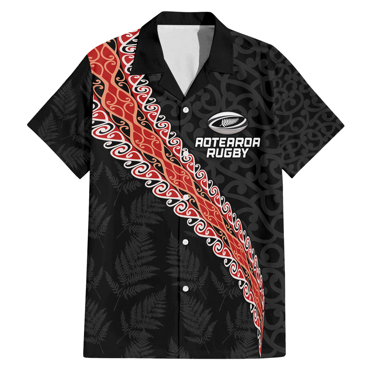 Custom New Zealand Rugby Family Matching Mermaid Dress and Hawaiian Shirt Maori and Silver Fern Half Style LT03 Dad's Shirt - Short Sleeve Black - Polynesian Pride