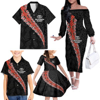 Custom New Zealand Rugby Family Matching Off The Shoulder Long Sleeve Dress and Hawaiian Shirt Maori and Silver Fern Half Style LT03 - Polynesian Pride