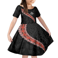 Custom New Zealand Rugby Family Matching Off Shoulder Maxi Dress and Hawaiian Shirt Maori and Silver Fern Half Style LT03 Daughter's Dress Black - Polynesian Pride