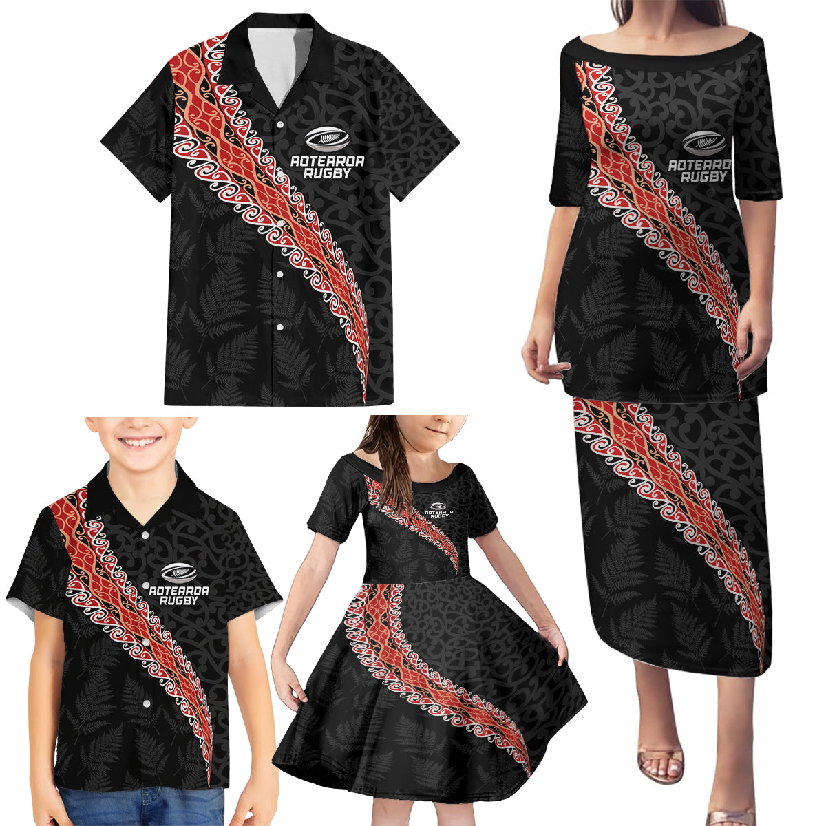 Custom New Zealand Rugby Family Matching Puletasi and Hawaiian Shirt Maori and Silver Fern Half Style LT03 - Polynesian Pride