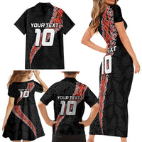 Custom New Zealand Rugby Family Matching Short Sleeve Bodycon Dress and Hawaiian Shirt Maori and Silver Fern Half Style LT03 - Polynesian Pride