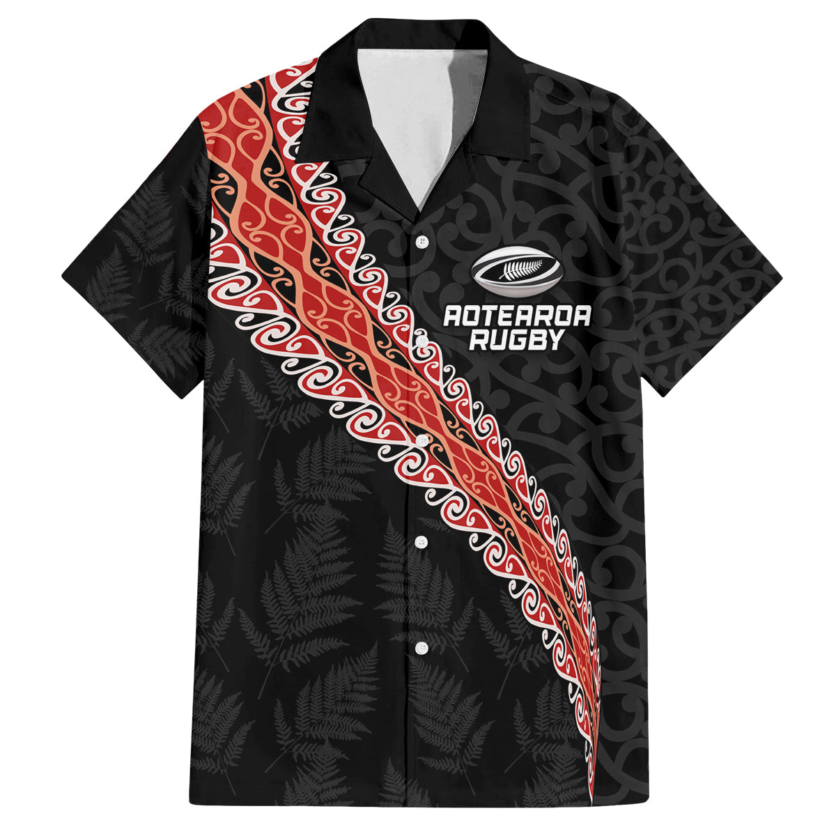 Custom New Zealand Rugby Family Matching Summer Maxi Dress and Hawaiian Shirt Maori and Silver Fern Half Style LT03 Dad's Shirt - Short Sleeve Black - Polynesian Pride