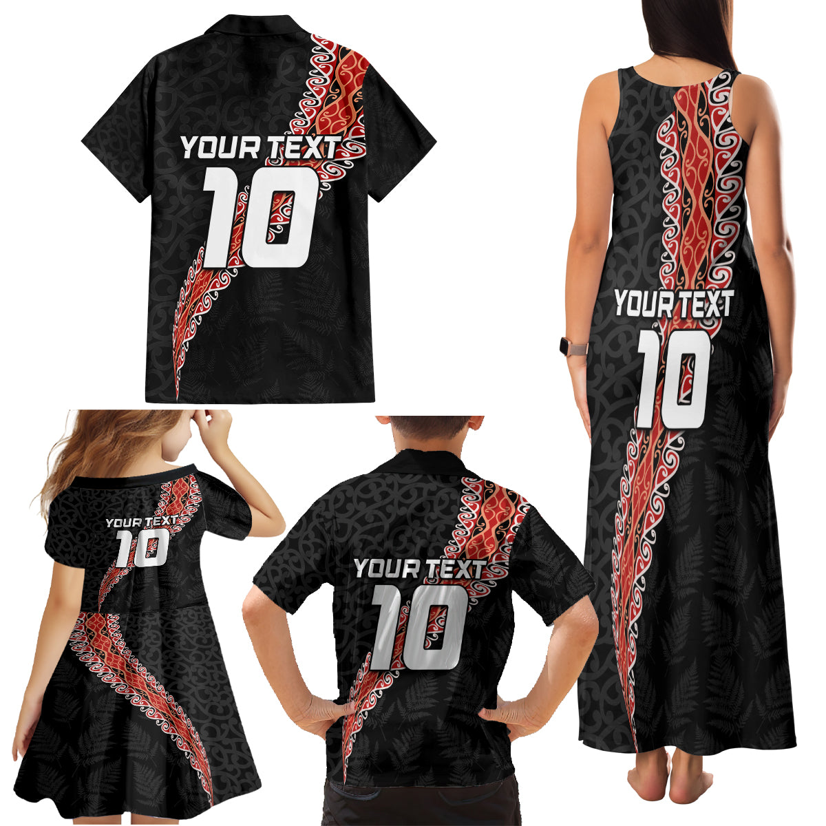 Custom New Zealand Rugby Family Matching Tank Maxi Dress and Hawaiian Shirt Maori and Silver Fern Half Style LT03 - Polynesian Pride