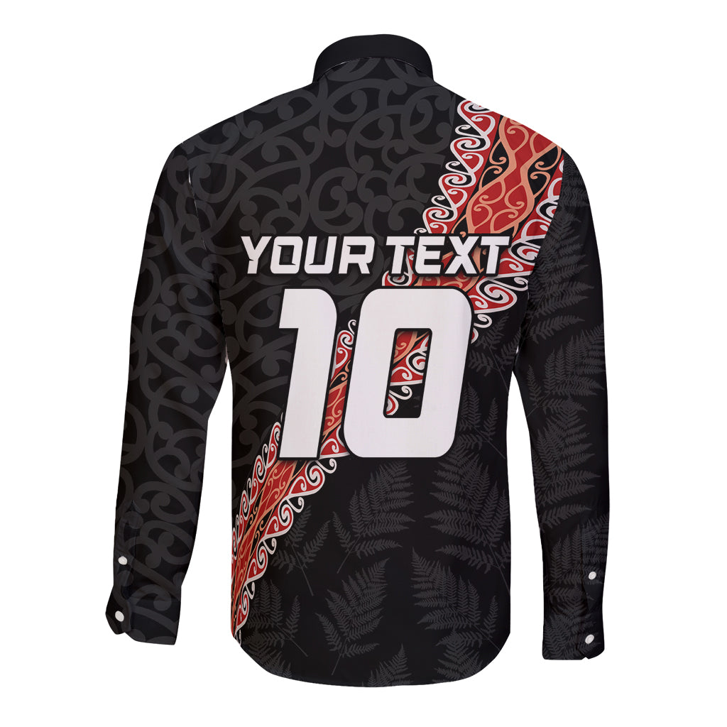 Custom New Zealand Rugby Long Sleeve Button Shirt Maori and Silver Fern Half Style