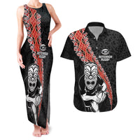 New Zealand Maori Warrior Rugby Couples Matching Tank Maxi Dress and Hawaiian Shirt Maori and Silver Fern Half Style LT03 Black - Polynesian Pride