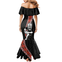 New Zealand Maori Warrior Rugby Family Matching Mermaid Dress and Hawaiian Shirt Maori and Silver Fern Half Style LT03 - Polynesian Pride