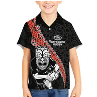 New Zealand Maori Warrior Rugby Family Matching Mermaid Dress and Hawaiian Shirt Maori and Silver Fern Half Style LT03 Son's Shirt Black - Polynesian Pride