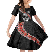 New Zealand Maori Warrior Rugby Family Matching Off Shoulder Maxi Dress and Hawaiian Shirt Maori and Silver Fern Half Style LT03 Daughter's Dress Black - Polynesian Pride