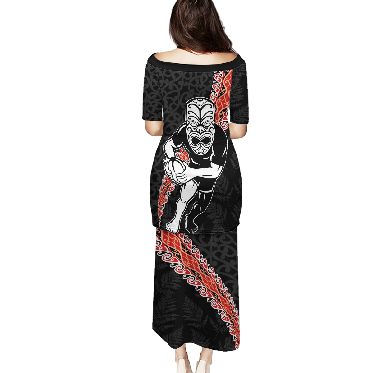 New Zealand Maori Warrior Rugby Family Matching Puletasi and Hawaiian Shirt Maori and Silver Fern Half Style LT03 - Polynesian Pride