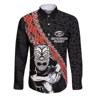 New Zealand Maori Warrior Rugby Family Matching Summer Maxi Dress and Hawaiian Shirt Maori and Silver Fern Half Style LT03 Dad's Shirt - Long Sleeve Black - Polynesian Pride
