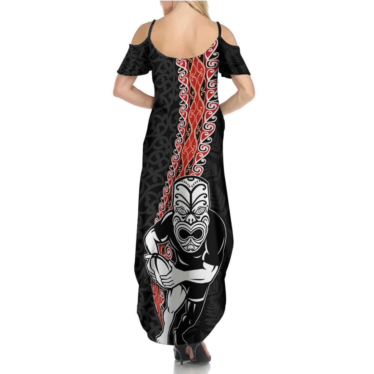 New Zealand Maori Warrior Rugby Family Matching Summer Maxi Dress and Hawaiian Shirt Maori and Silver Fern Half Style LT03 - Polynesian Pride