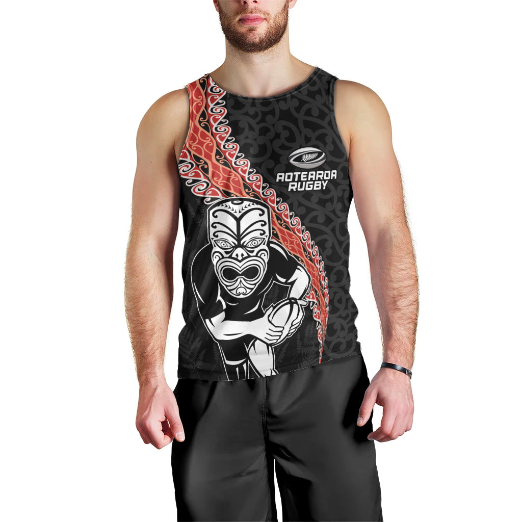 New Zealand Maori Warrior Rugby Men Tank Top Maori and Silver Fern Half Style