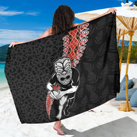 New Zealand Maori Warrior Rugby Sarong Maori and Silver Fern Half Style LT03 One Size 44 x 66 inches Black - Polynesian Pride