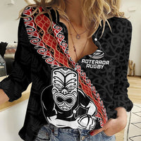New Zealand Maori Warrior Rugby Women Casual Shirt Maori and Silver Fern Half Style LT03 Female Black - Polynesian Pride
