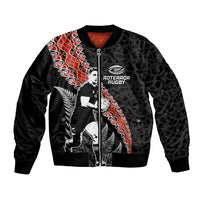 New Zealand Maori Rugby Player Bomber Jacket Maori and Silver Fern Half Style
