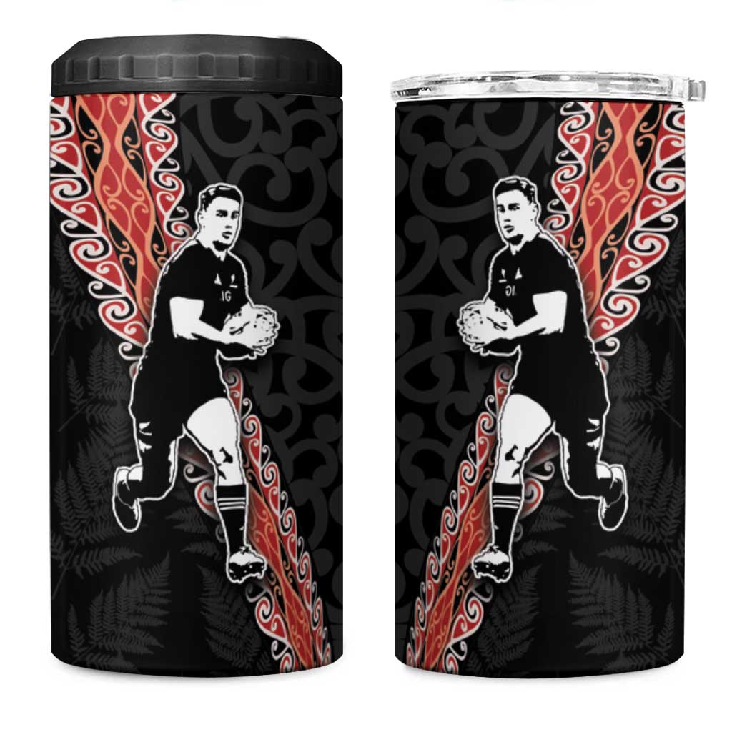 New Zealand Maori Rugby Player 4 in 1 Can Cooler Tumbler Maori and Silver Fern Half Style LT03 One Size: 16 oz Black - Polynesian Pride