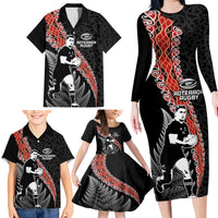 New Zealand Maori Rugby Player Family Matching Long Sleeve Bodycon Dress and Hawaiian Shirt Maori and Silver Fern Half Style LT03 - Polynesian Pride