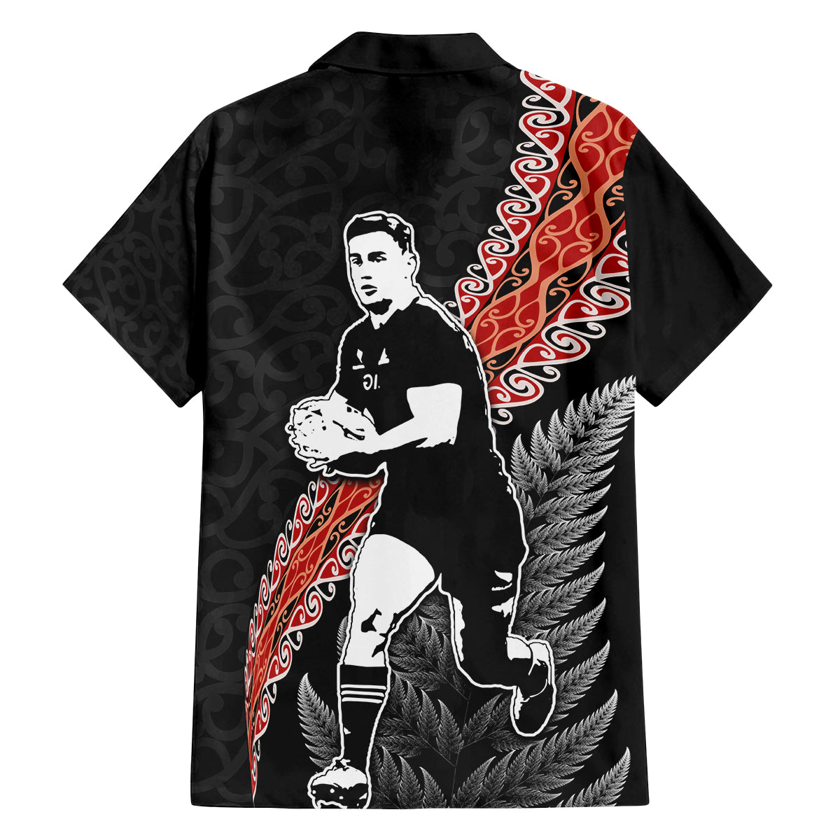 New Zealand Maori Rugby Player Family Matching Off The Shoulder Long Sleeve Dress and Hawaiian Shirt Maori and Silver Fern Half Style LT03 - Polynesian Pride