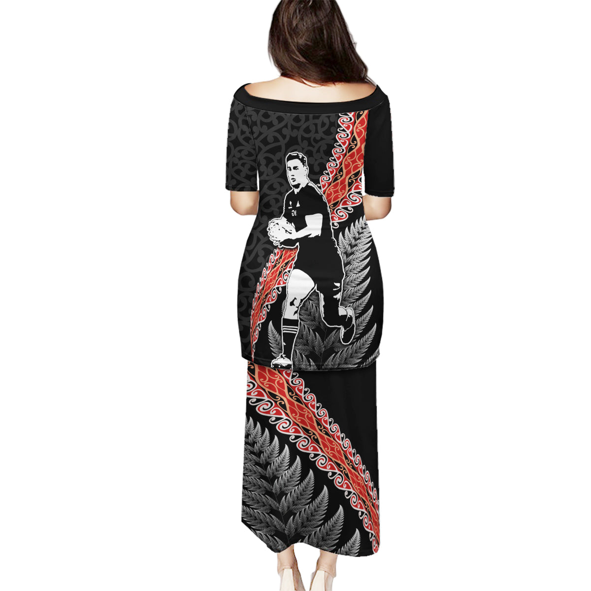 New Zealand Maori Rugby Player Family Matching Puletasi and Hawaiian Shirt Maori and Silver Fern Half Style LT03 - Polynesian Pride