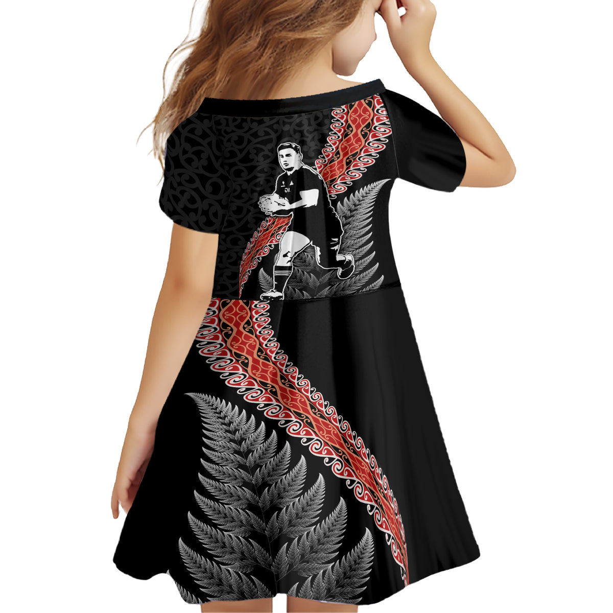 New Zealand Maori Rugby Player Family Matching Short Sleeve Bodycon Dress and Hawaiian Shirt Maori and Silver Fern Half Style LT03 - Polynesian Pride