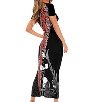 New Zealand Maori Rugby Player Family Matching Short Sleeve Bodycon Dress and Hawaiian Shirt Maori and Silver Fern Half Style LT03 - Polynesian Pride